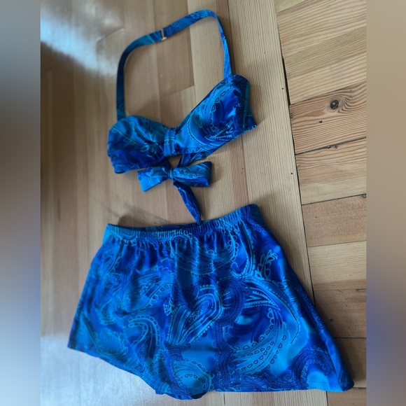 Vintage 90’s Blue Paisley “Christina” Two-Piece Swimsuit, Small - Picture 2 of 11